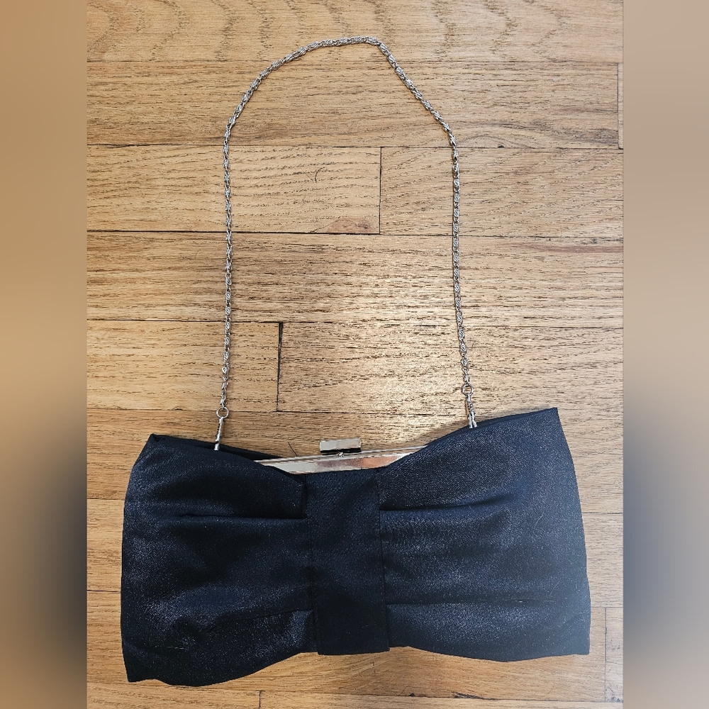 Bijoux Terner Sleek Elegant Black Satin Evening Bag Navy Blue